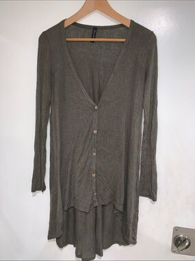 Final Touch Olive Green Long Ribbed Button-Front Cardigan